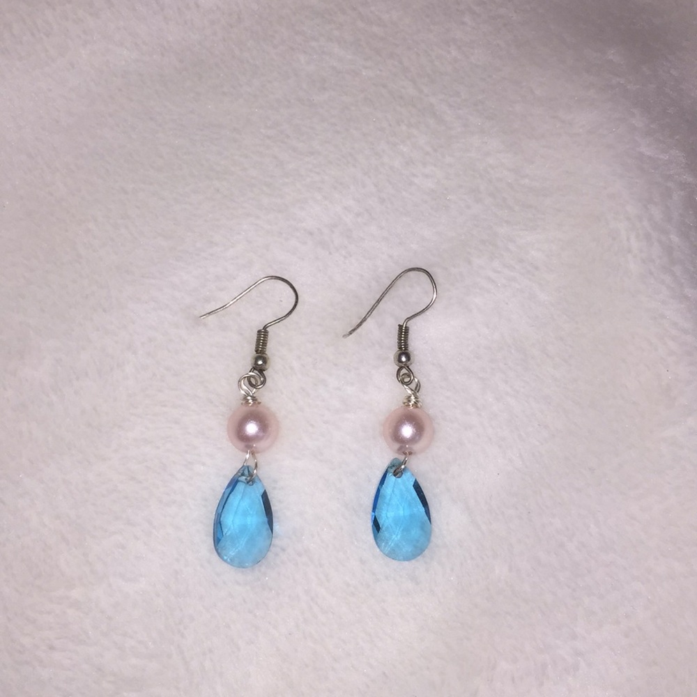 Pearl and blue teardrop earrings